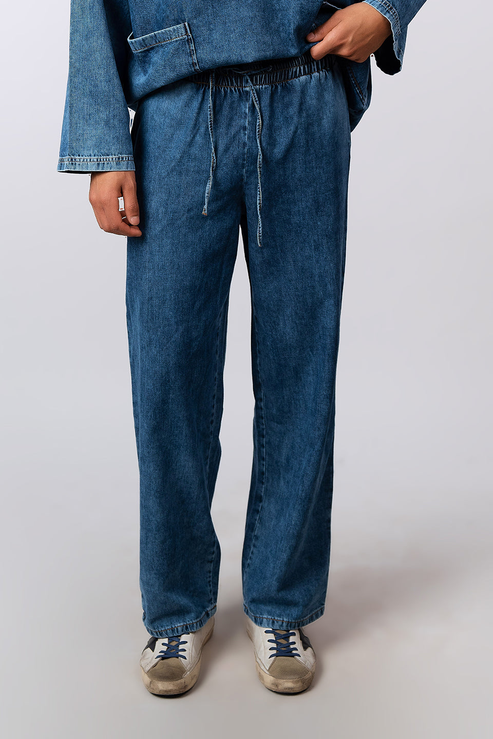 Navy Denim Flex Trousers